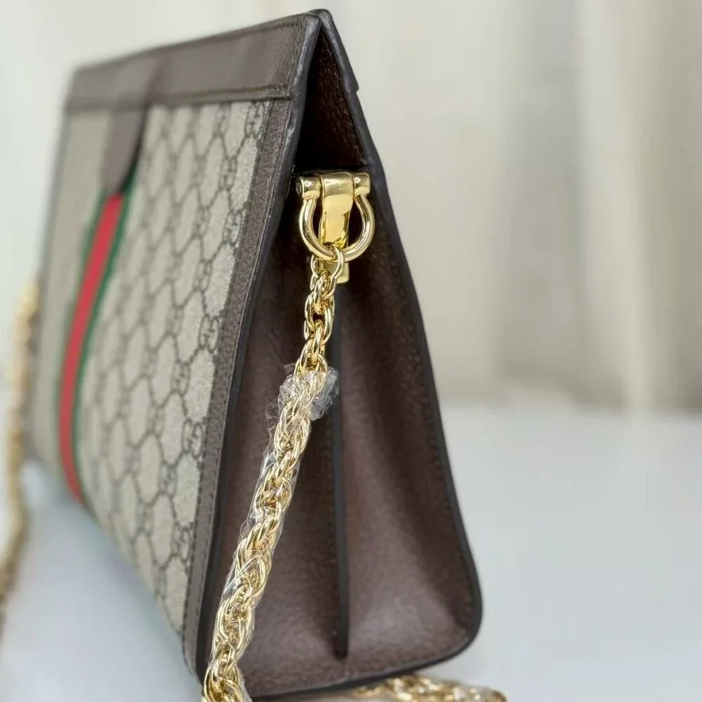 Gucci GG Logo Supreme Large Ophidia Shoulder Bag with Red & Green Stripes